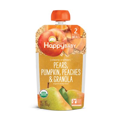 Пюре из персика, тыквы, груш и гранолы 6мес+ 113г  хэп-35 Happy Family